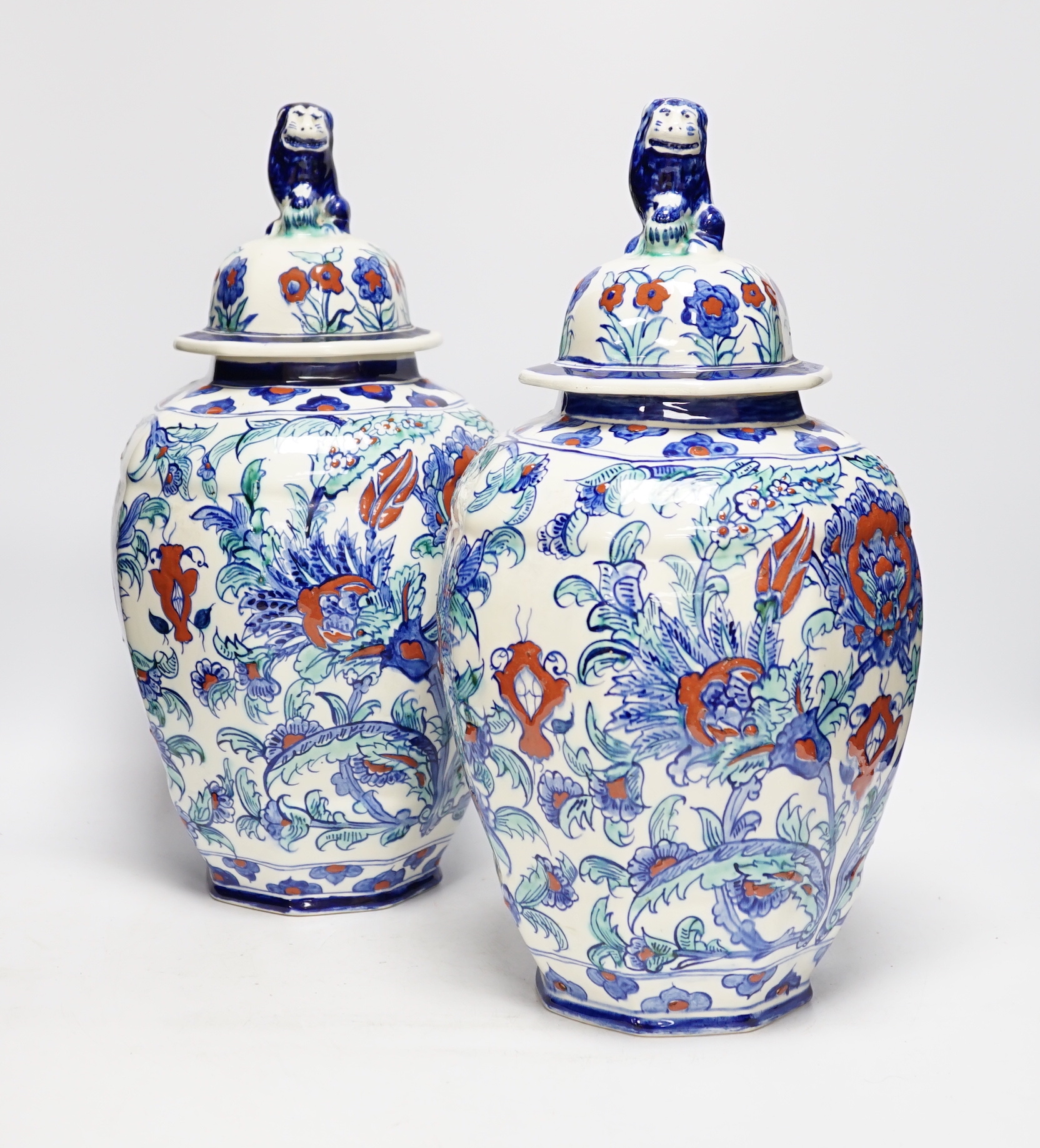 A pair of Belgian vases and covers, marked Keramis, 41cm